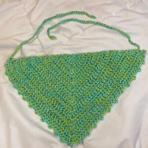 Lime green and Metallic blue Crochet Bandanna ✨Handmade✨